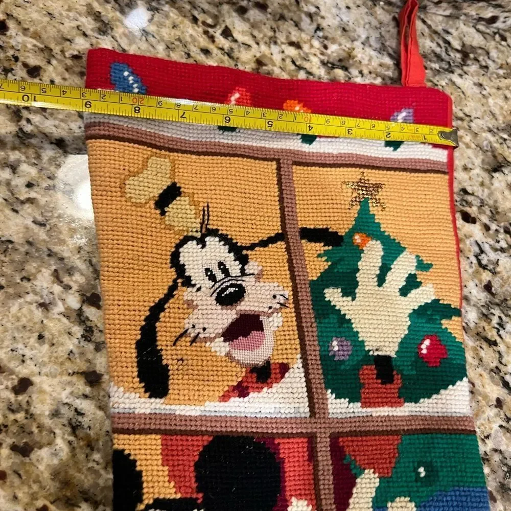 Needle point Disney Mickey and friends vintage Christmas stocking.